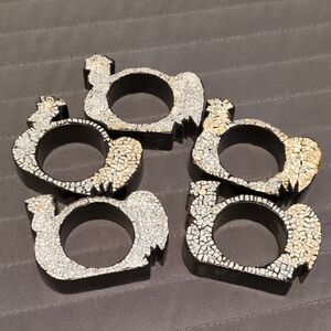 Mosaic Rooster Napkin Rings Set